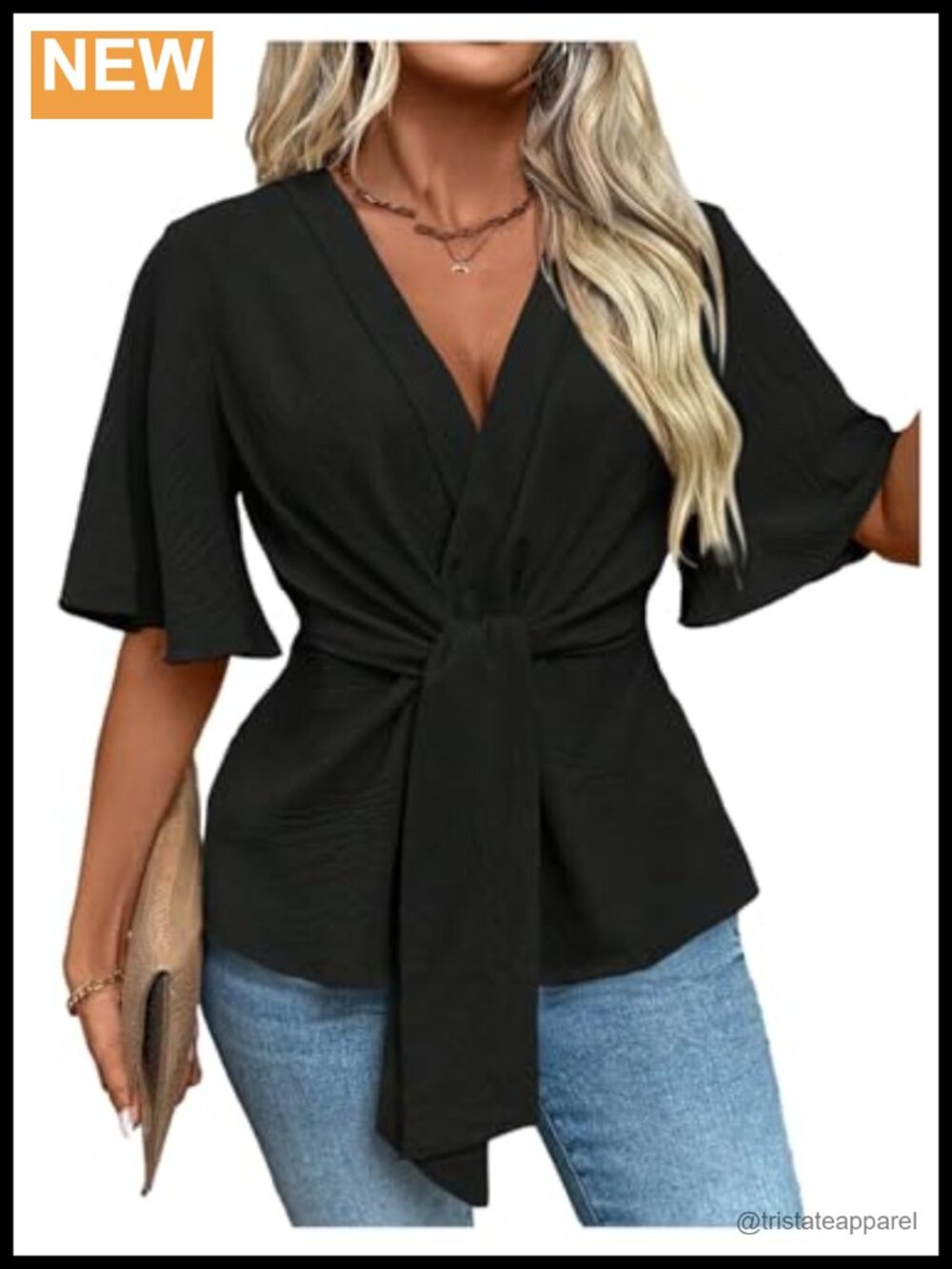Plus Size Wrap Blouse Peplum Short Sleeve V-Neck Top
